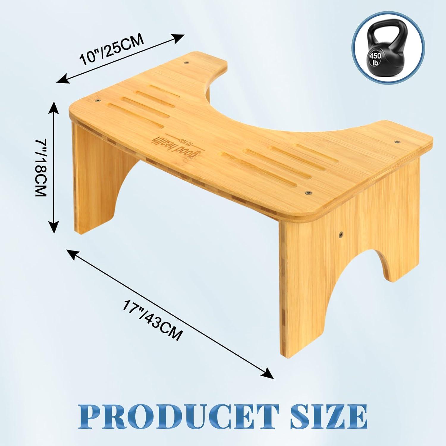 Bamboo Toilet Stool for Adults, 6.5" Toilet Stool Squat Adult Kids, Portable Simple Curve Squat Toilet Potty Stool, Non-Slip Poop Stool for Bathroom, Improve Squatting Posture and Comfort (Wood)