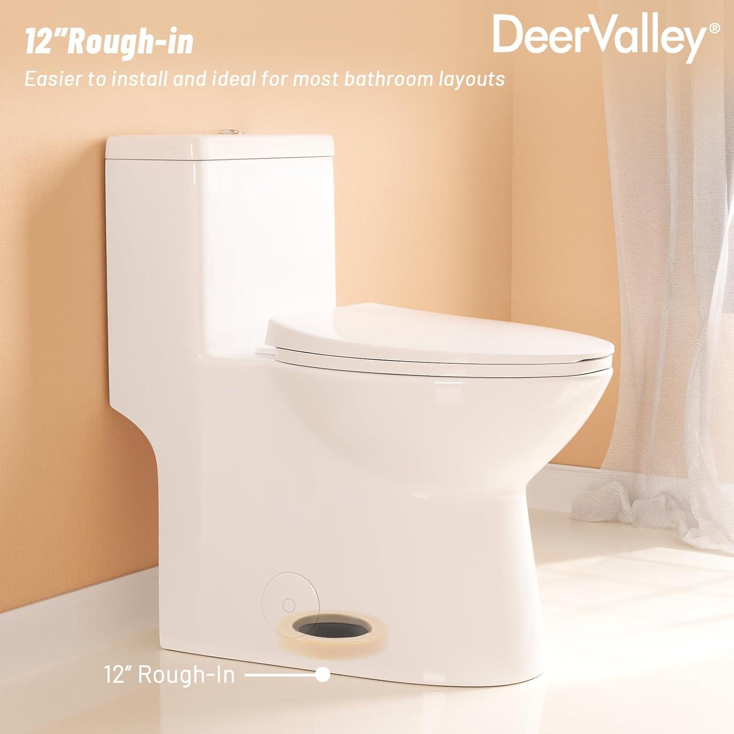 DeerValley Symmetry Dual Flush Elongated One-Piece Toilet Standard Toilet with Comfort Seat Height