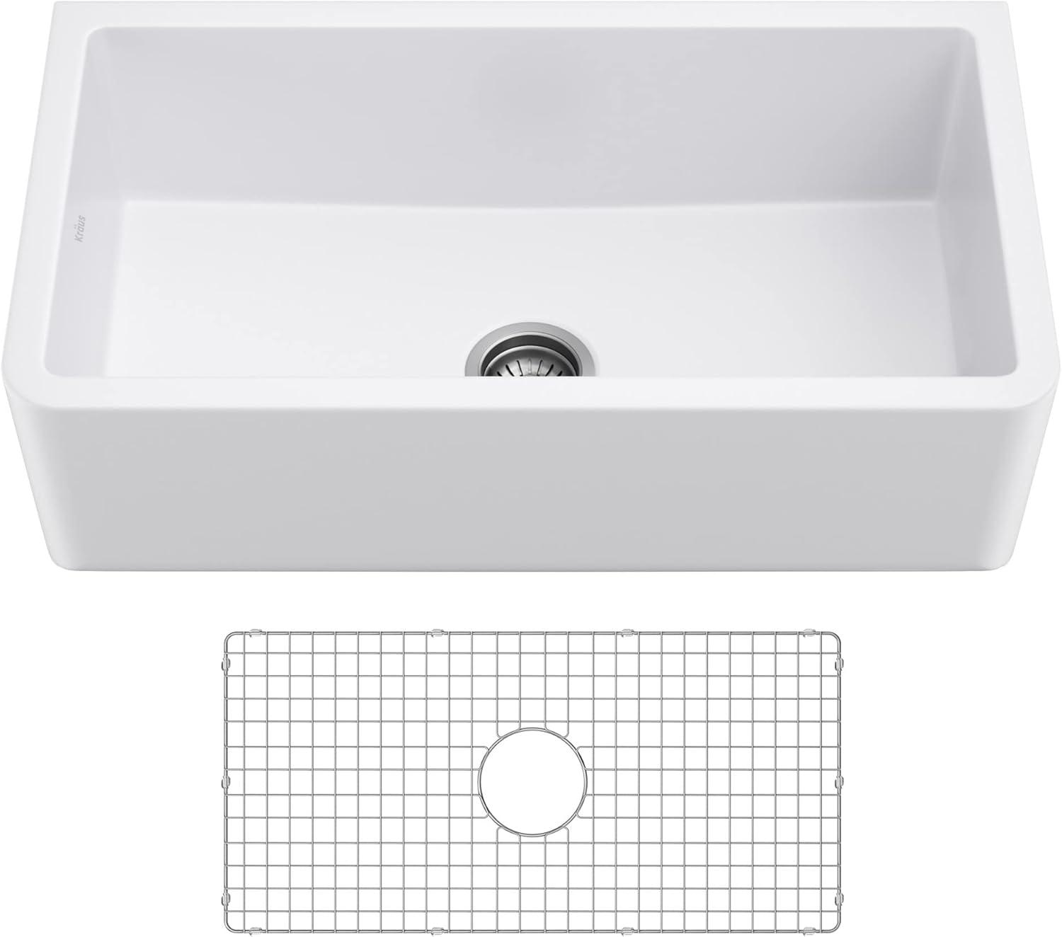 KRAUS Turino™ 33" L Farmhouse Reversible Apron Front Fireclay Single Bowl Kitchen Sink