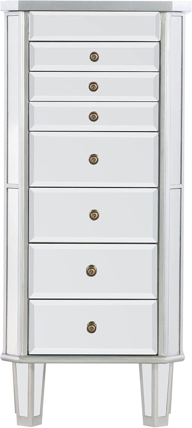 Linon Mason Mirrored 7 Drawer Flip Top Side Storage Jewelry Armoire in Silver