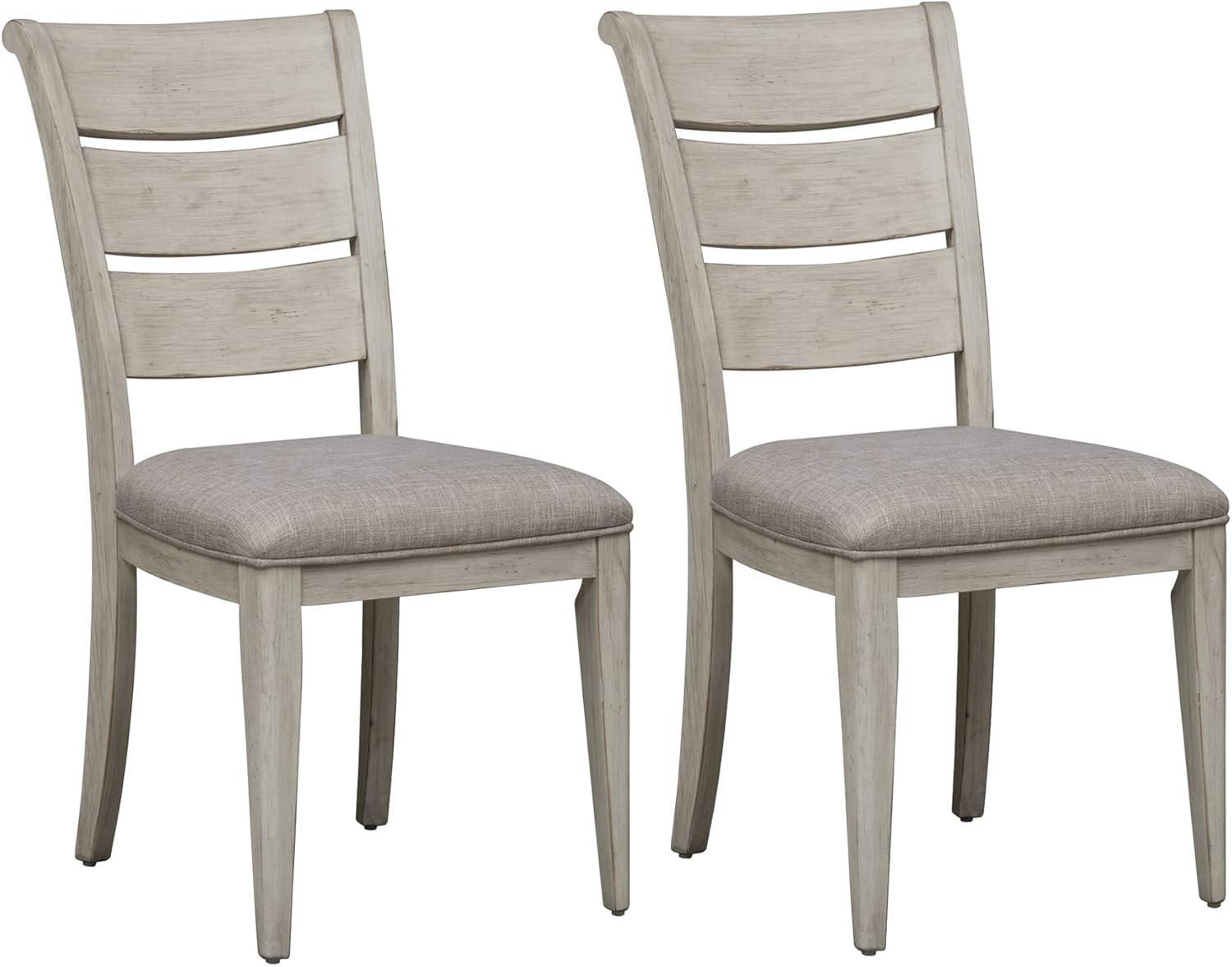 Antique White Ladder Back Upholstered Side Chairs, Set of 2