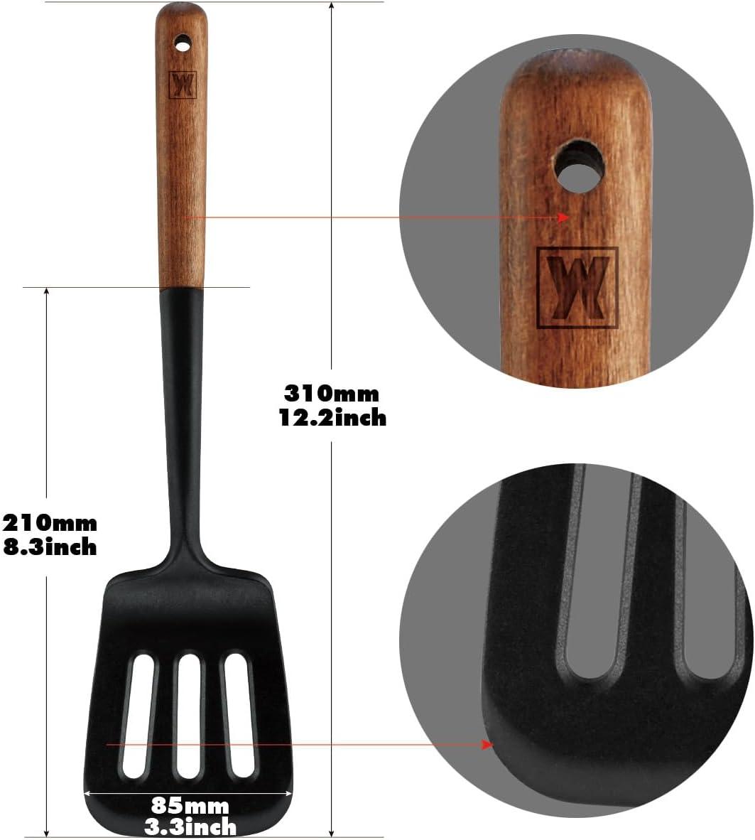 Silicone Head cooking & Serving Spoon + Slotted Spatula Set: Cookling Utensil with Long Wooden Handles, Heat Resistant Cookware, Protects Surfaces with Gentle Head Design