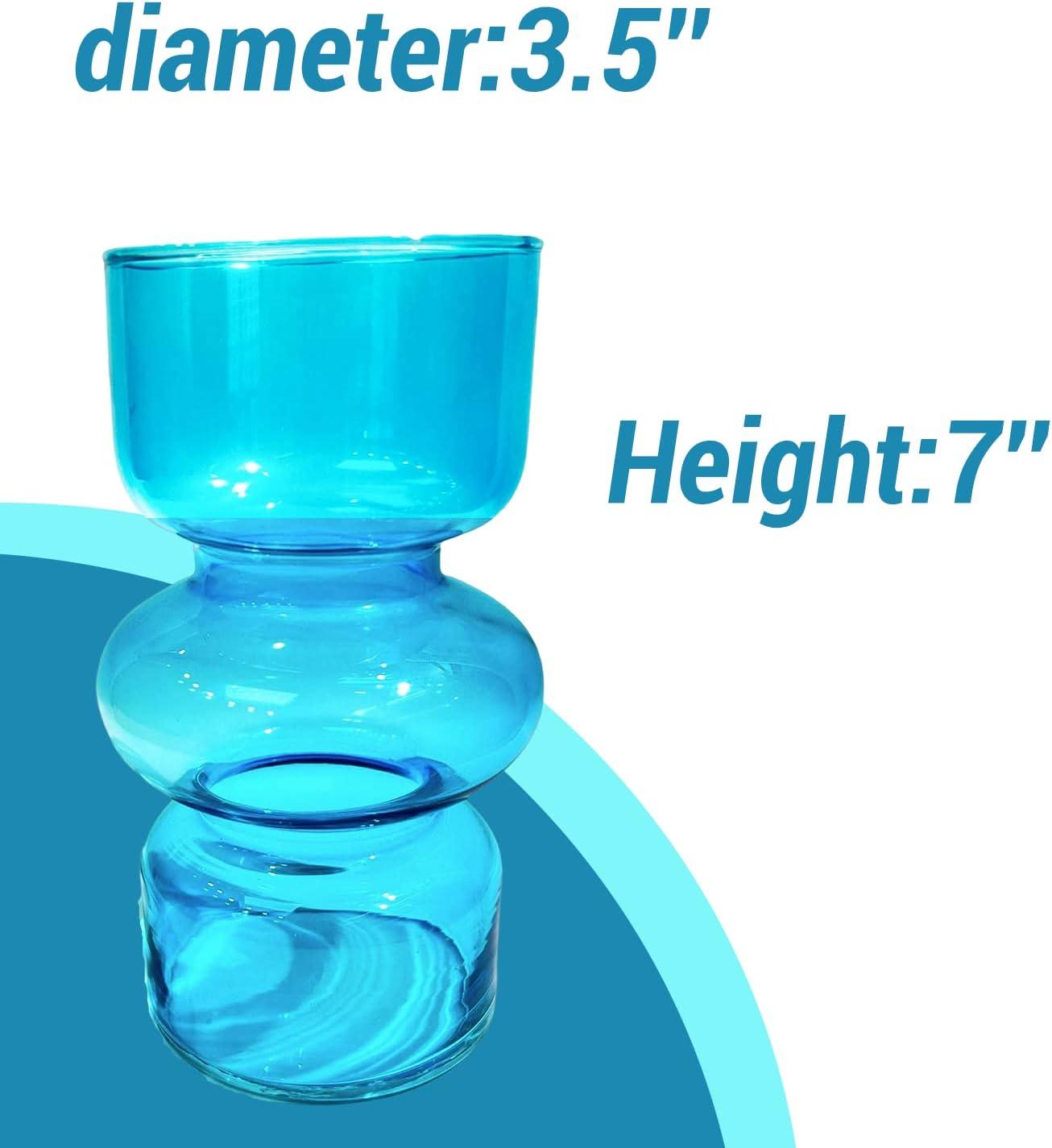 BLOFLO Blue Transparent Glass Hydroponic Vase, 7Inches Colored Glass Vase for Flower, Modern Geometric Three-Layer Floral Vases for Home Office Wedding Table Décor(Blue)