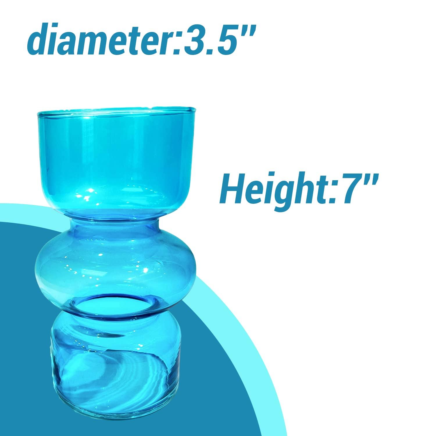 BLOFLO Blue Transparent Glass Hydroponic Vase, 7Inches Colored Glass Vase for Flower, Modern Geometric Three-Layer Floral Vases for Home Office Wedding Table Décor(Blue)