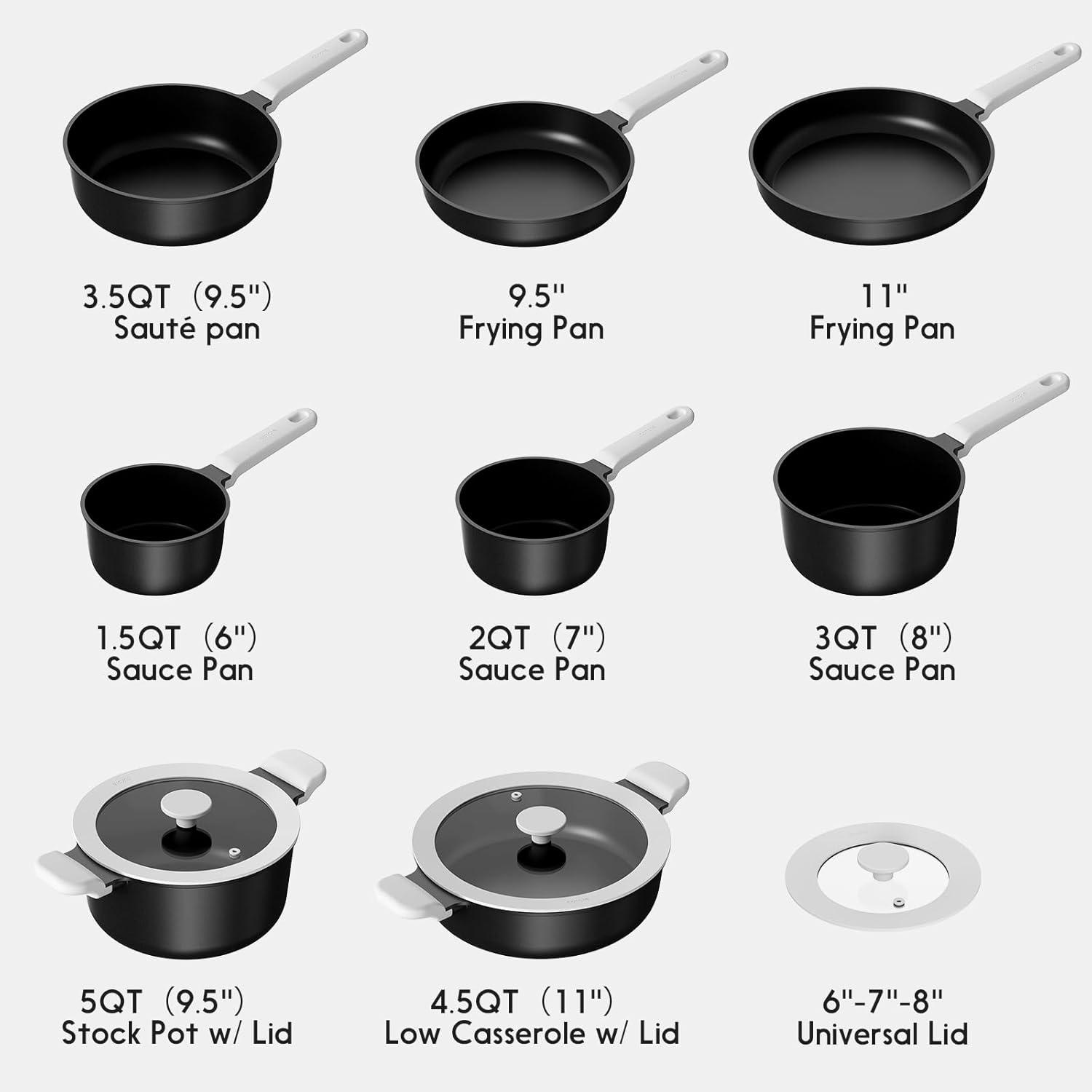 Carote 16 Pcs Nonstick Cookware Sets, Premium Pots and Pans Set, Easy to Clean, Grey and Gold
