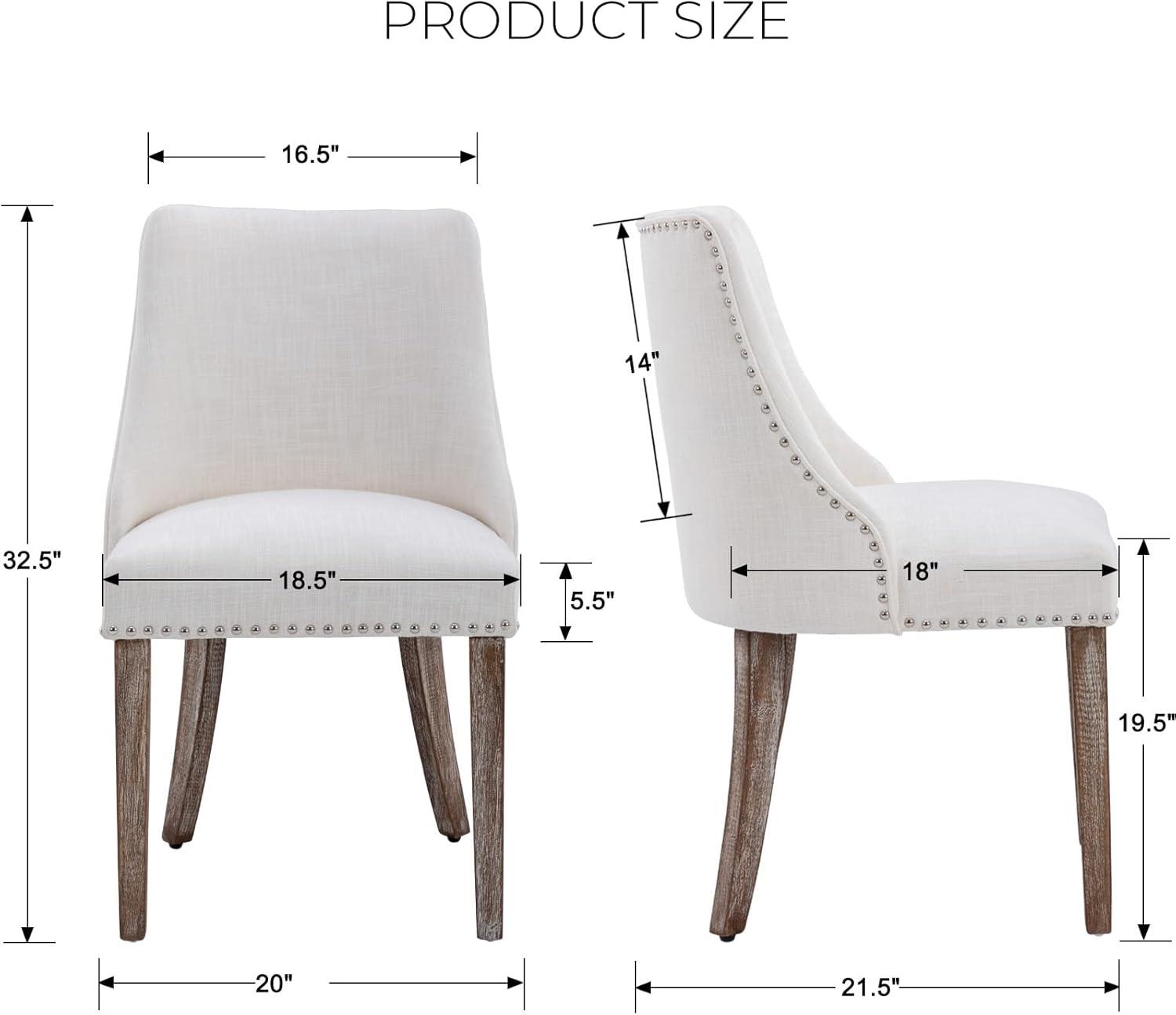 Guyou Dining Chairs Set of 2, Mid Century Modern Linen Upholstered Farmhouse Side Chairs with Nailhead and High Back for Kitchen Restaurant, Grey