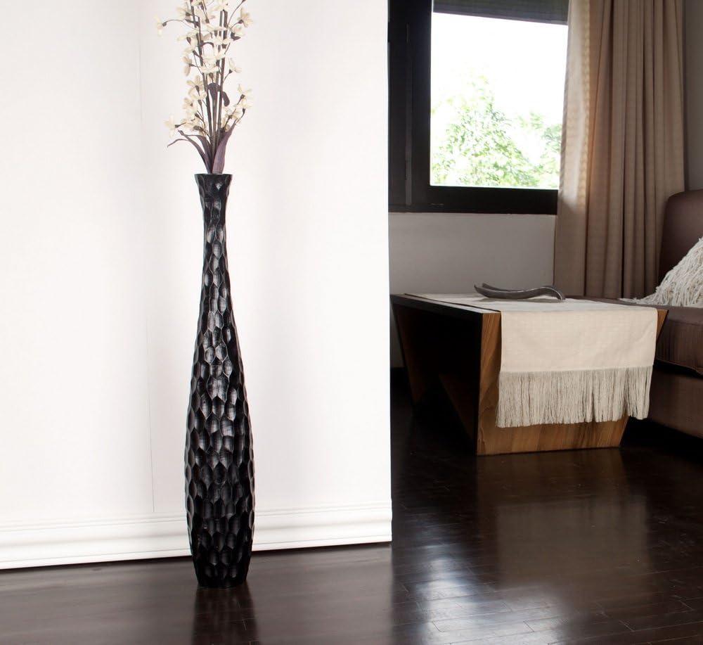 Tall Black Mango Wood Decorative Floor Vase