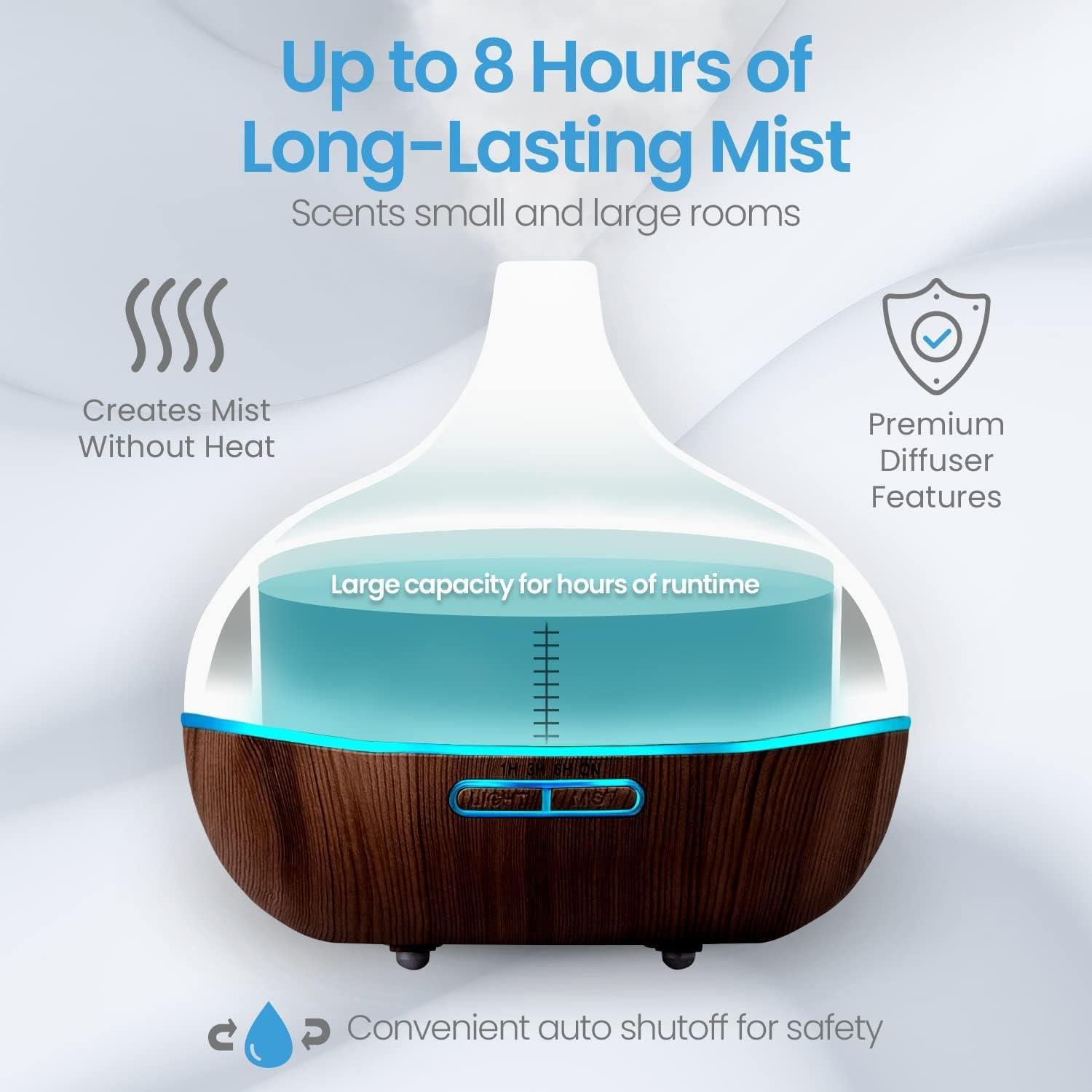 Pure Daily Care Aromatherapy Diffuser Set with Rotating Stand - 300 ml, 10 Essential Oils (Dark Brown)