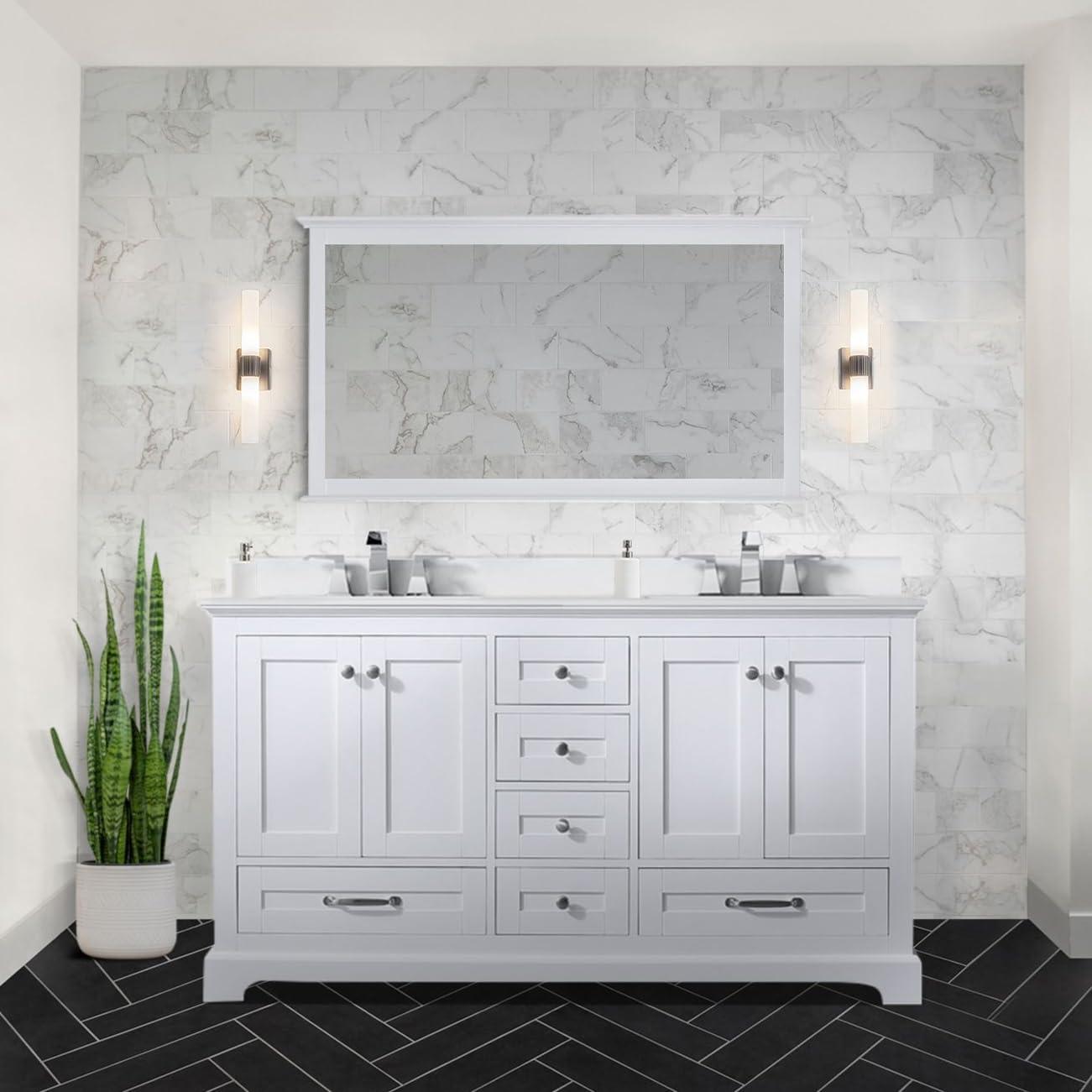 Dukes 60-Inch White Double Bath Vanity with Cultured Marble Top