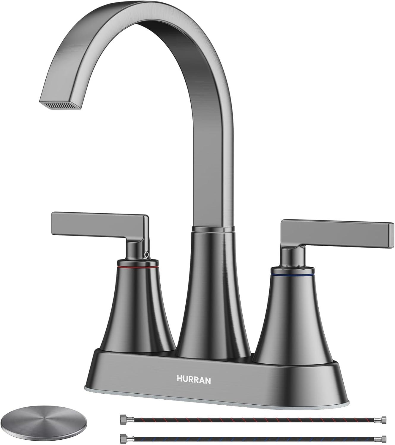 Brushed Grey Stainless Steel Bathroom Faucet with Pop-Up Drain