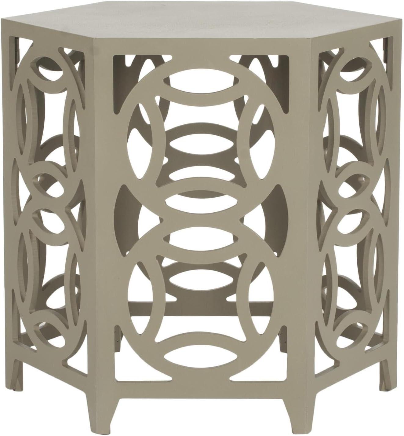 Natanya Pearl Taupe Hexagonal Wood Side Table