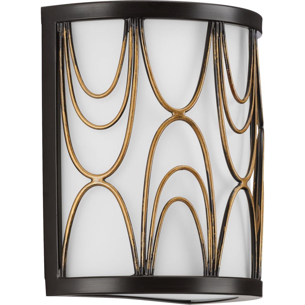 Progress Lighting Cirrine 1-Light Wall Sconce, Antique Bronze, Etched White Glass