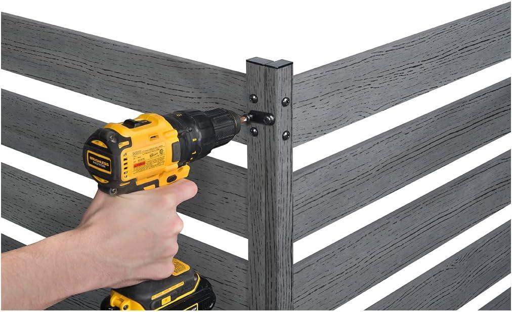 Zippity Outdoor Products 26in H x 24in W (3 Panels) No Dig Zippity Maui Fence Kit, Charcoal Color WoodTek Vinyl Fence Panel, Temporary Outdoor Border for Garden, Easy Install DIY Fence for Backyard, Patio, & Deck, ZP19066