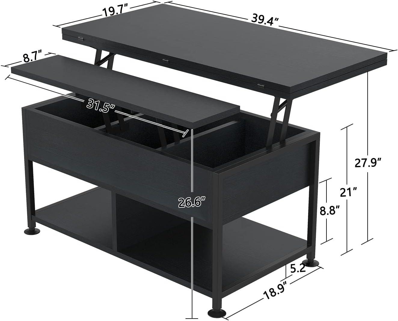 Lift Top Coffee Table ，4 in 1 Multi-Function Coffee Table with Hidden Compartment ，Modern Lift Tabletop Dining Table for Living Room Reception/Home Office, Black