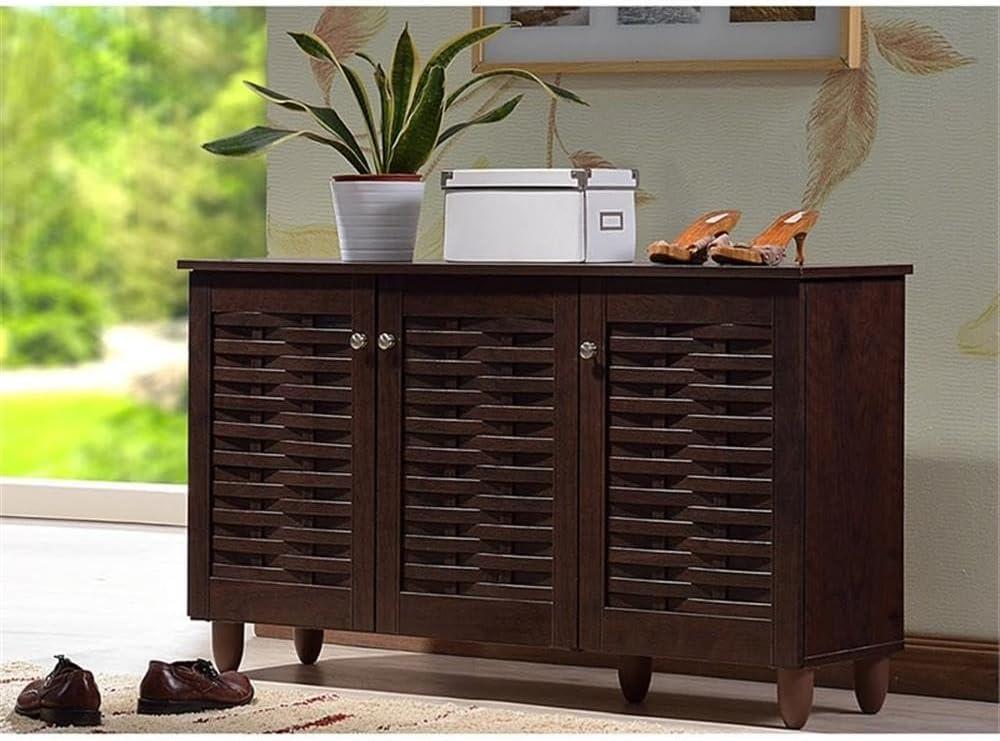 Winda 3-Door Entryway Shoe Storage Cabinet: Engineered Wood, Fixed Shelves - Baxton Studio