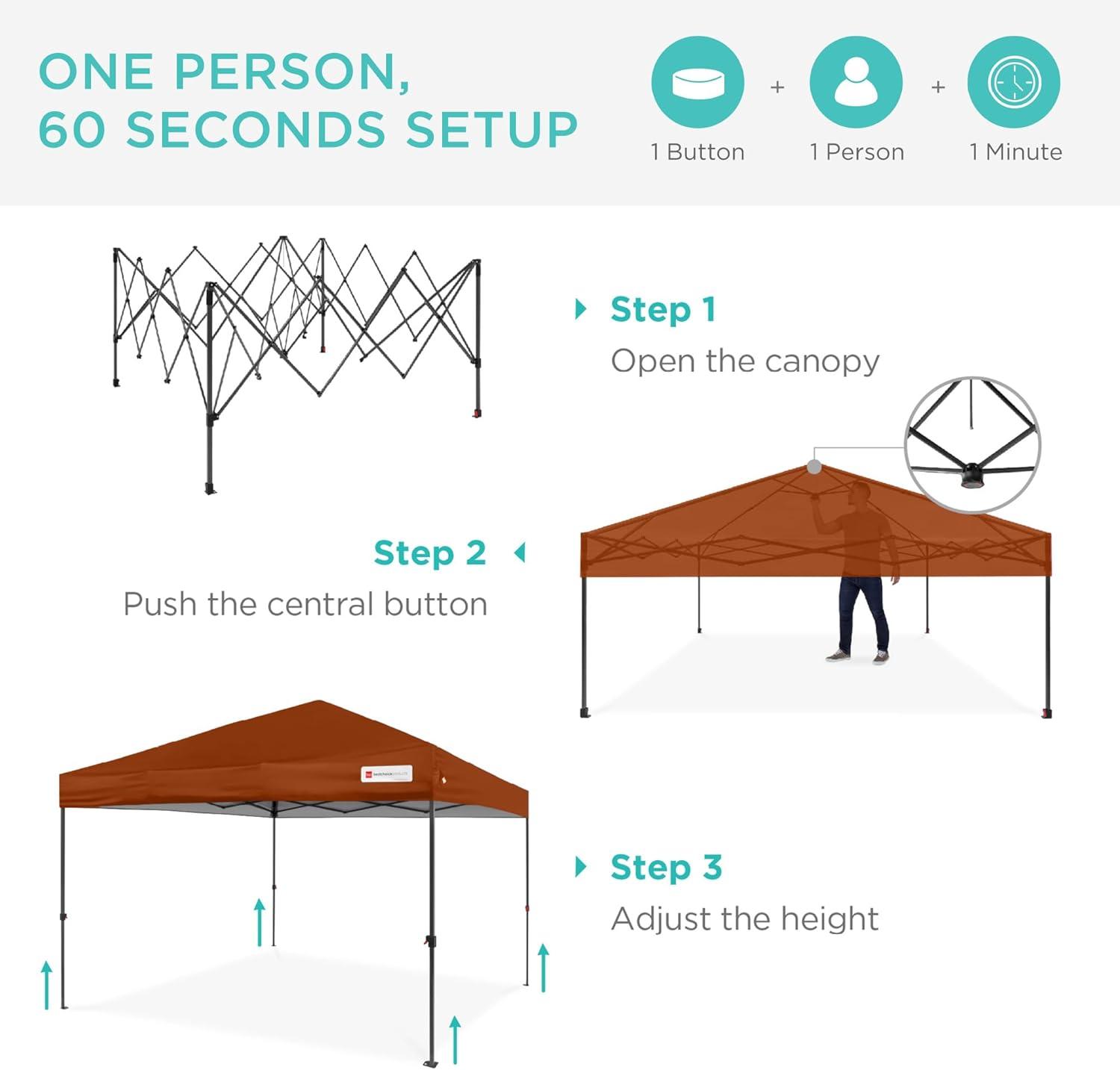 Best Choice Products Easy Setup Pop Up Canopy W/ 1-Button Setup, Wheeled Case, 4 Weight Bags