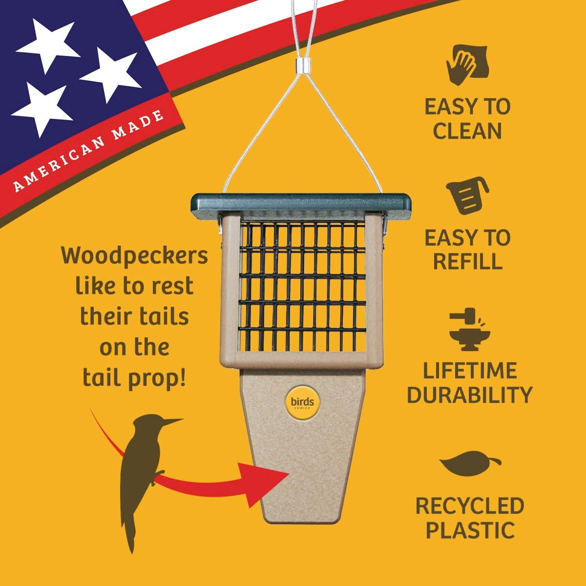 Birds Choice Birds Choice 12" Recycled Single Cake Tail Prop Suet Feeder, Taupe/Green