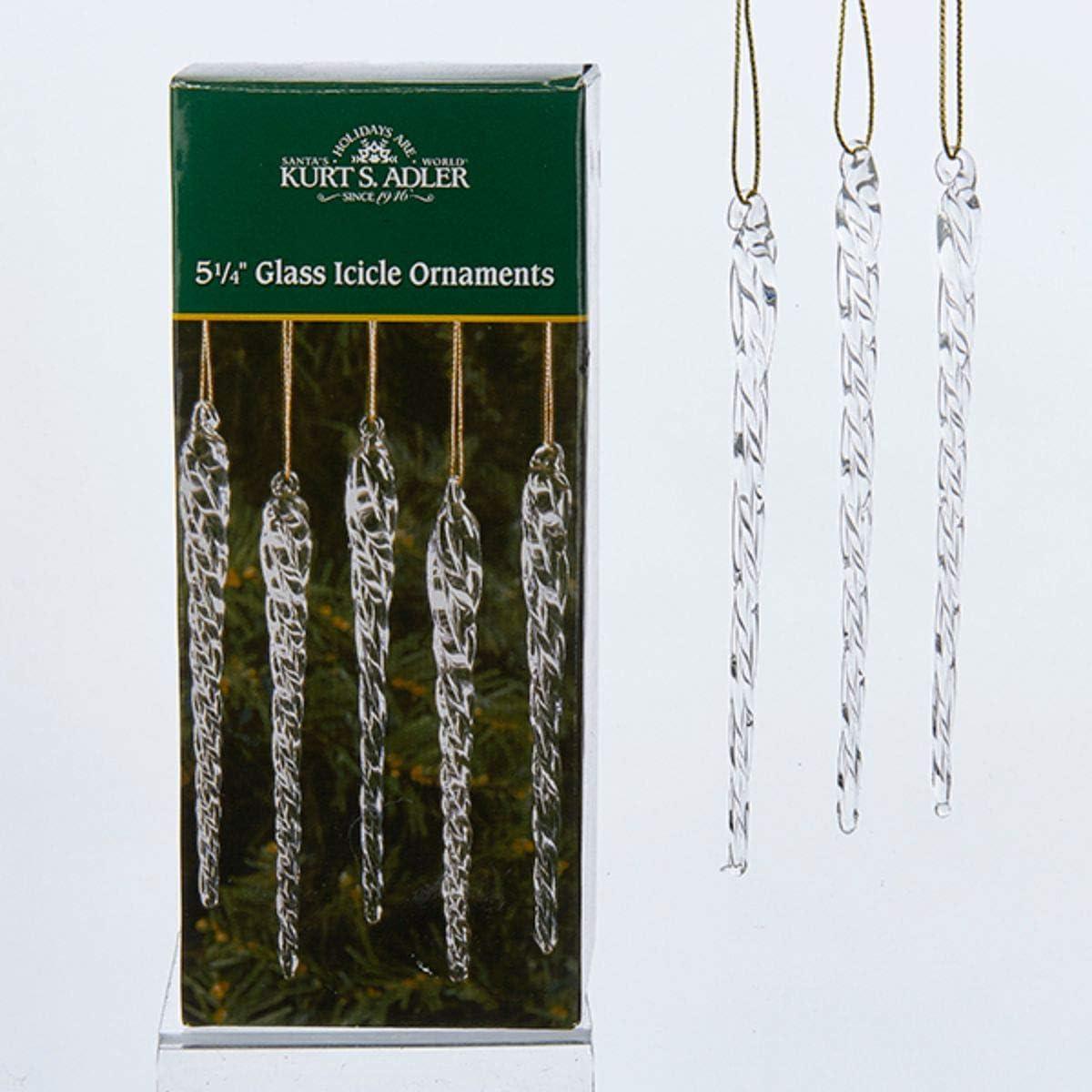 Set of 12 Clear Twisted Glass Icicle Ornaments