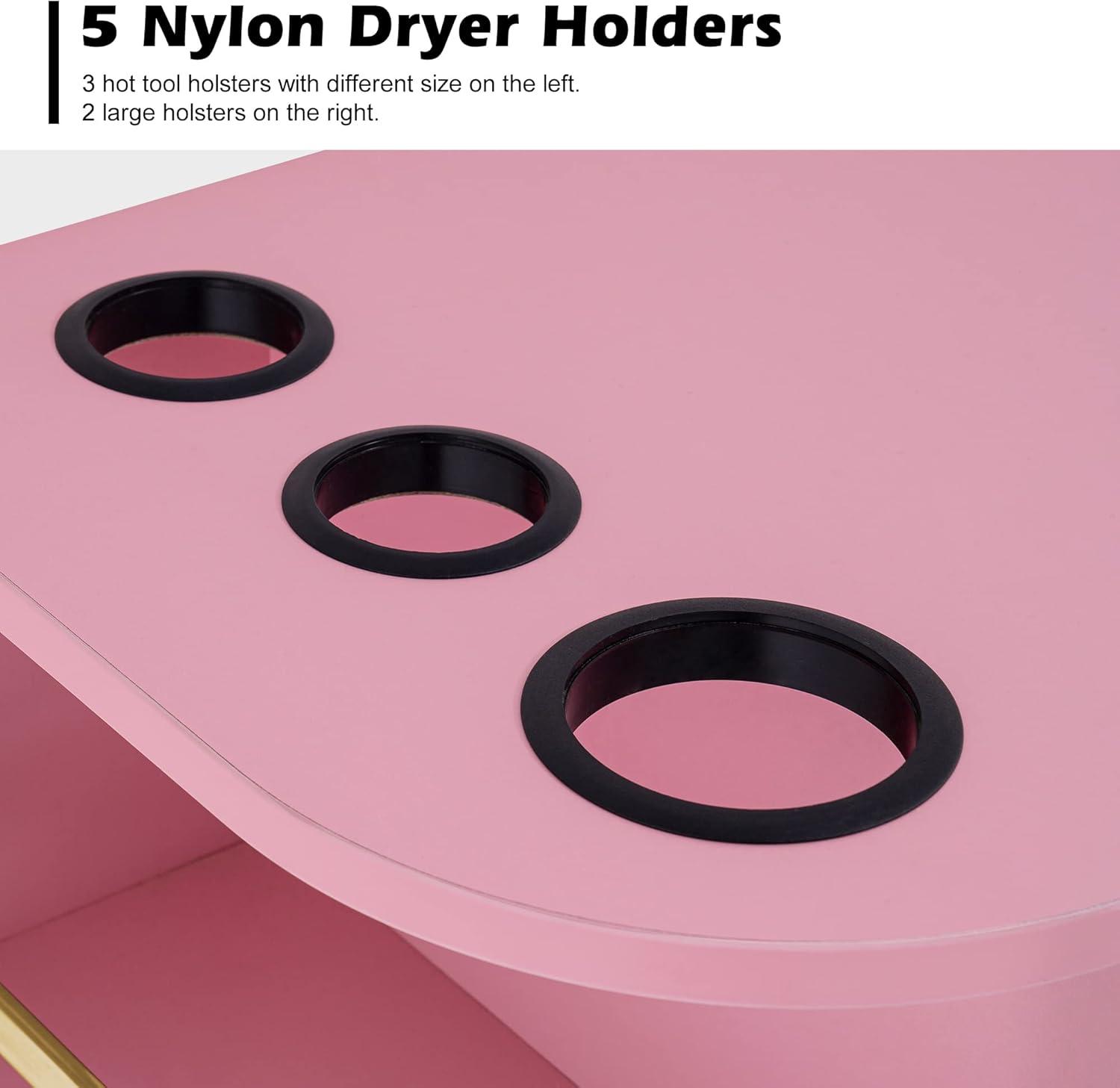 Pink Particle Board Wall Mount Styling Station with Gold Accents