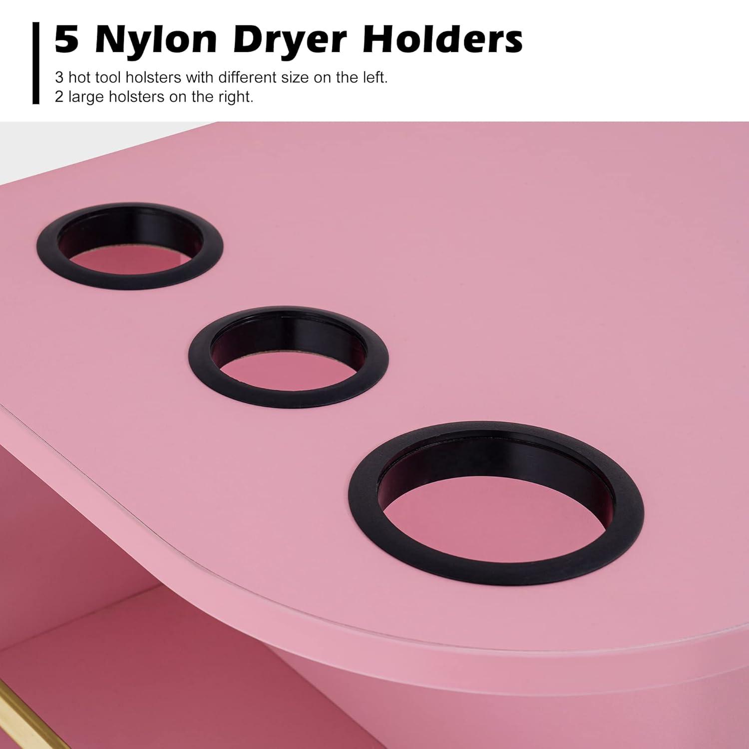 Pink Particle Board Wall Mount Styling Station with Gold Accents