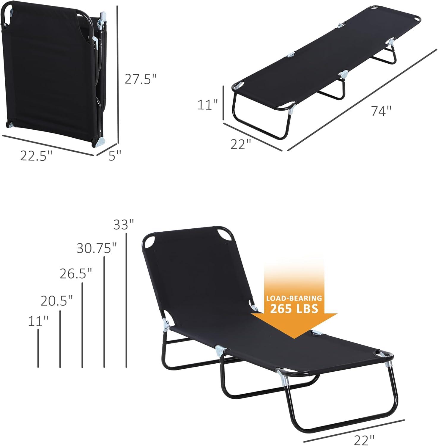 Outsunny Patio Chaise Lounge Chair, Layout Sun Tanning, Folding Sunbathing Beach Chair for Adults, Reclining Lay Down Lounger for Pool, Black