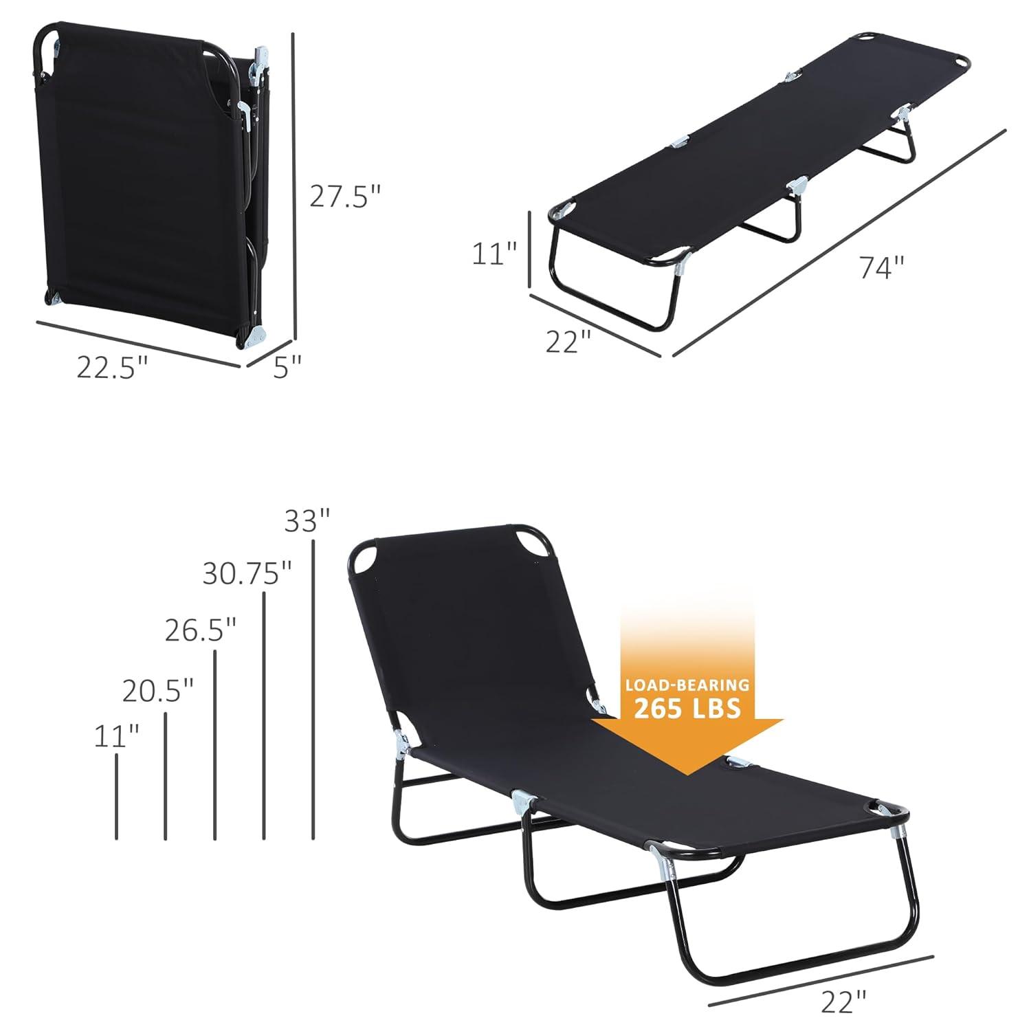 Outsunny Patio Chaise Lounge Chair, Layout Sun Tanning, Folding Sunbathing Beach Chair for Adults, Reclining Lay Down Lounger for Pool, Black