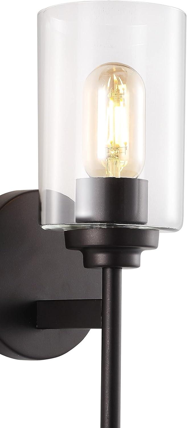 JONATHAN Y Juno 13" 1-Light Farmhouse Industrial Iron Cylinder LED Sconce, Oil Rubbed Bronze/Clear