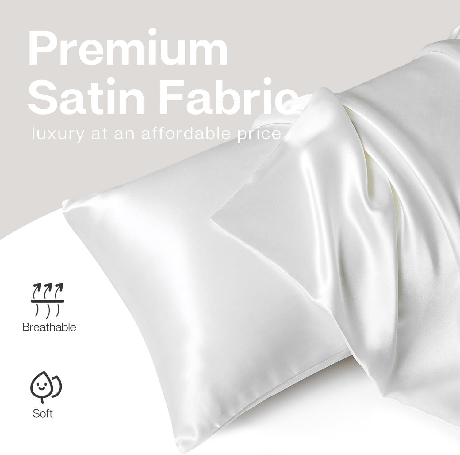 ANMINY Satin Pillowcase Set of 2 Standard Silk Bedding Pillowcases 26" x 20" Pillow Cover, White