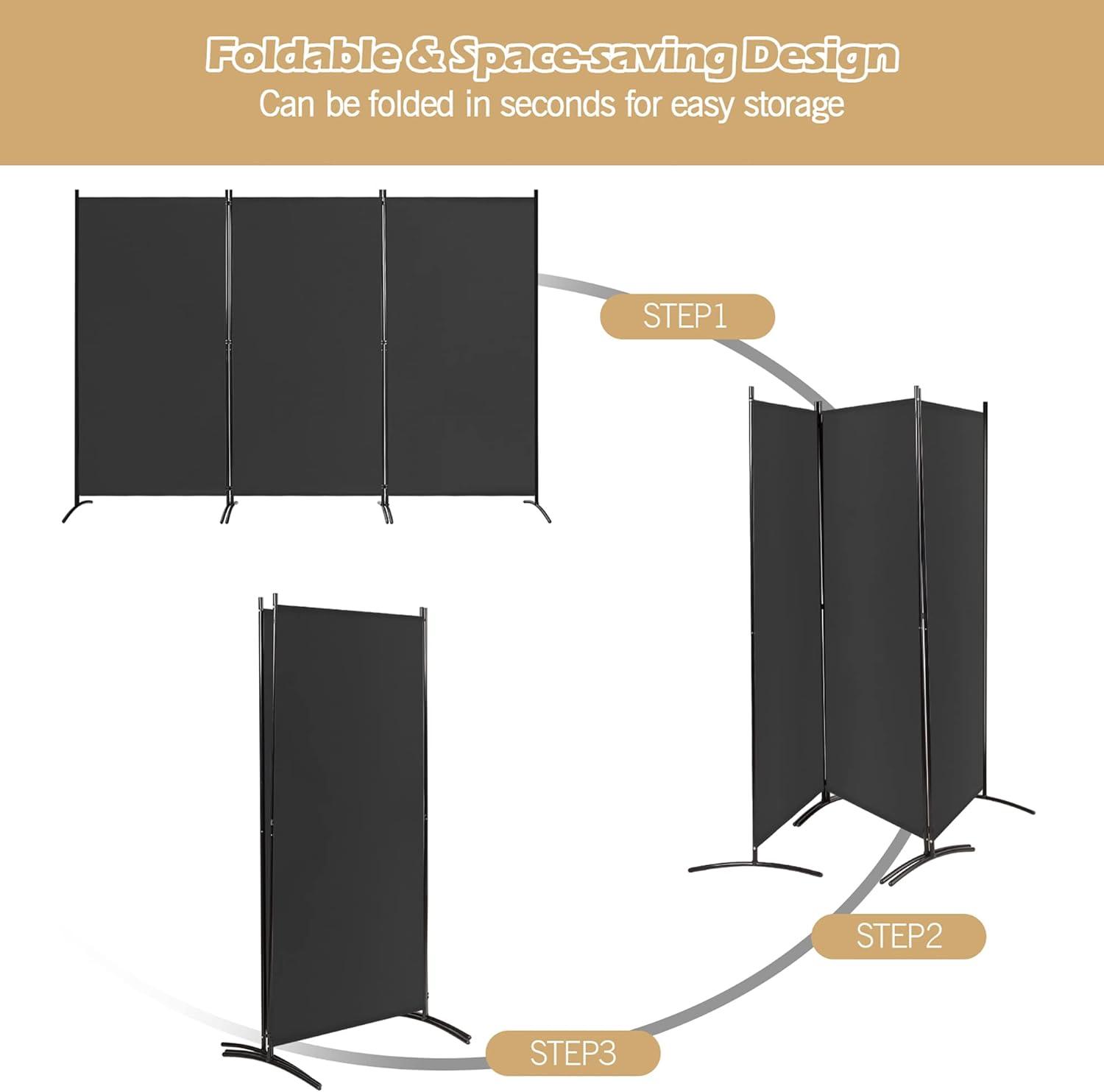 Costway 3-Panel Room Divider Folding Privacy Partition Screen for Office Room White\Black\Brown