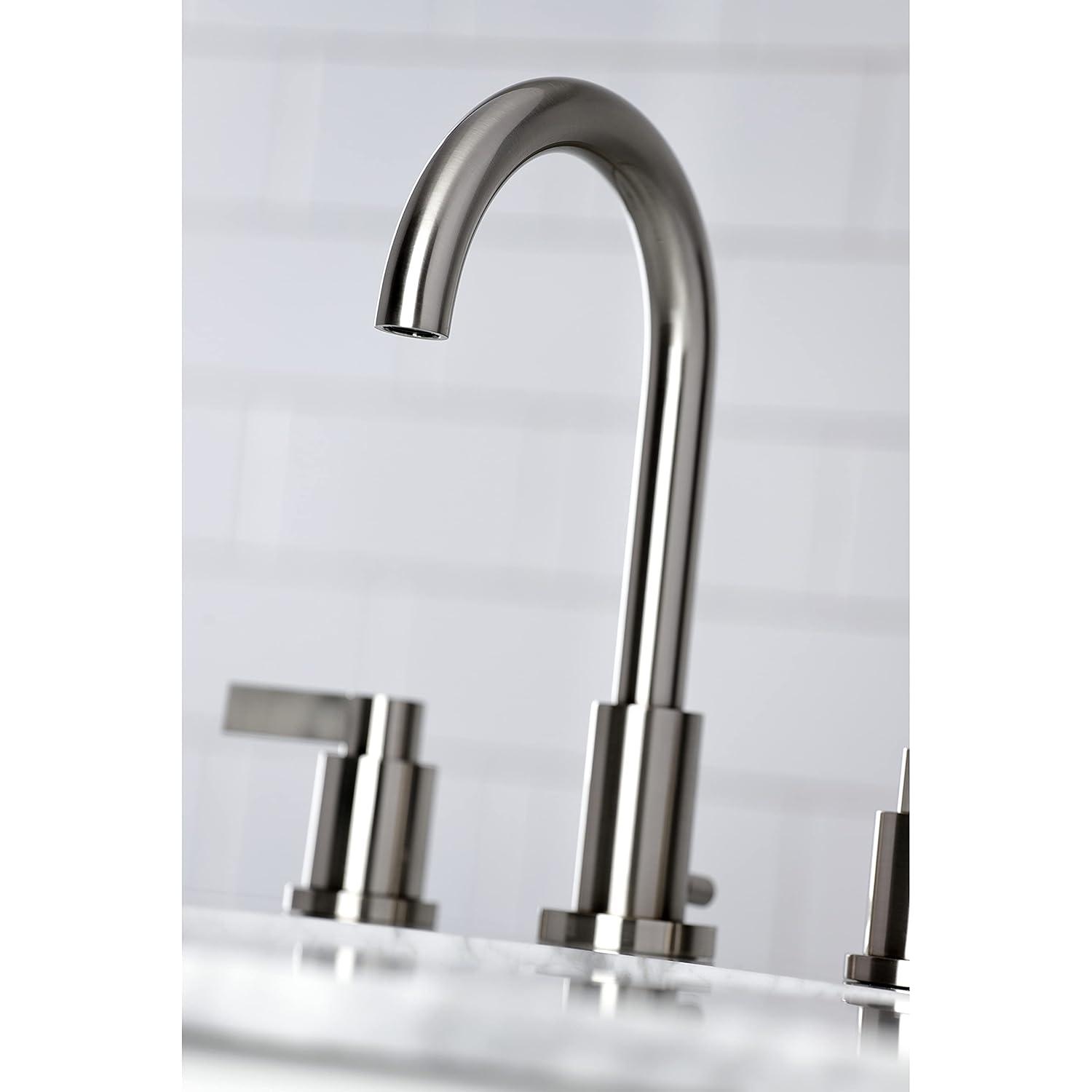 Kingston Brass NuvoFusion Two-Handle 3-Hole Deck Mount Widespread Bathroom Faucet with Brass Pop-Up Drain
