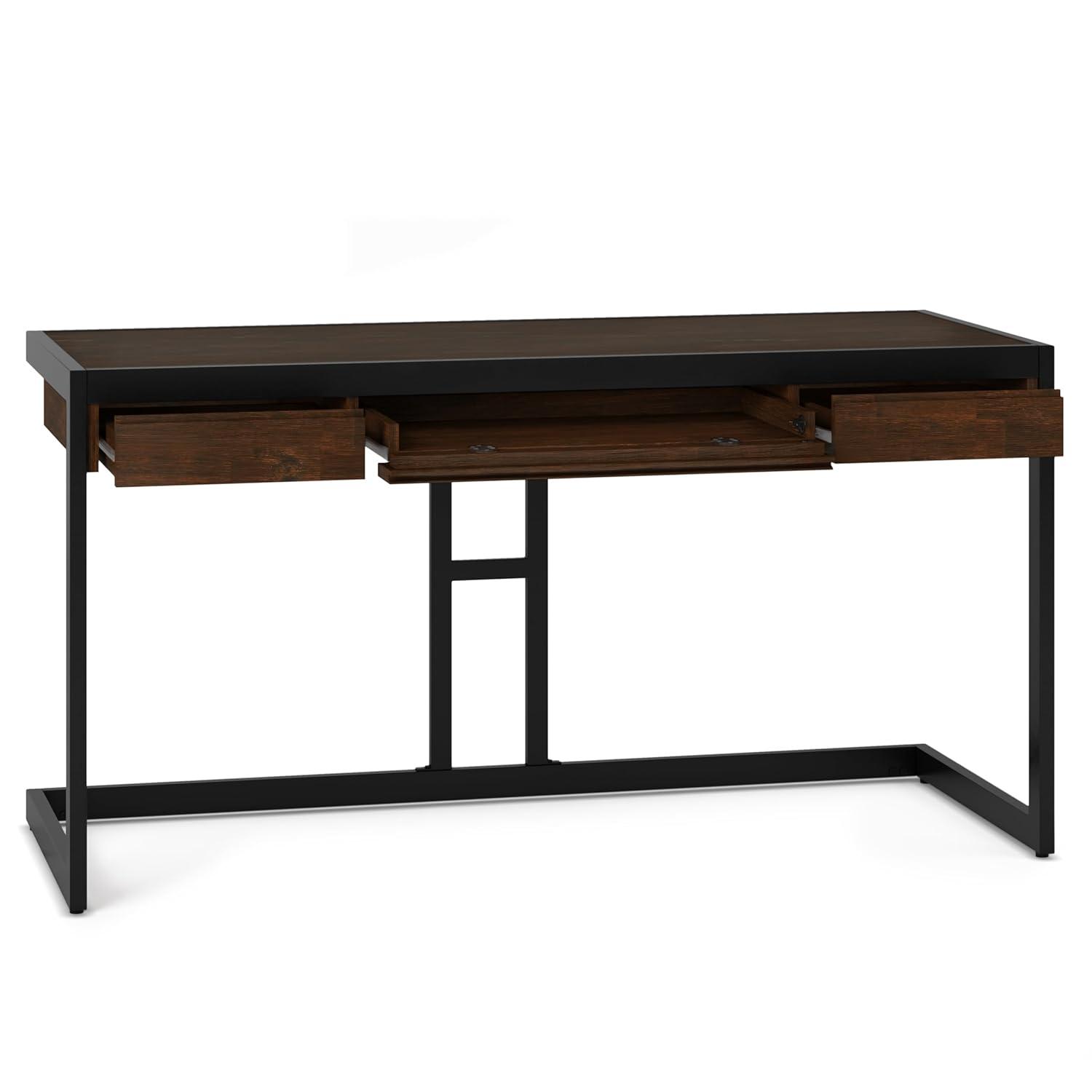 Simpli Home Erina 48"W Solid Acacia Wood Small Desk, Industrial Style with Keyboard Tray and 2 Drawers