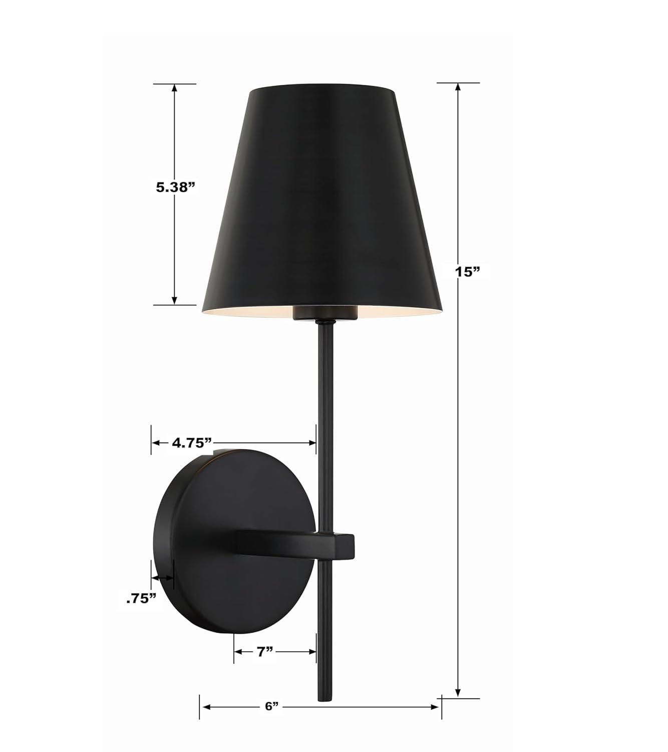 Crystorama Xavier 1 Light Matte Black Wall Mount - 6'' W x 15'' H x 7'' D