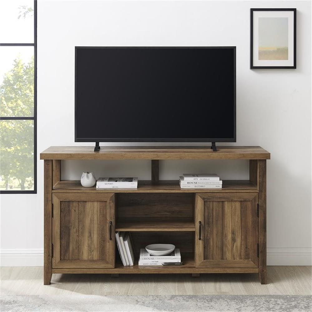 Classic Grooved-Door Tall TV Stand for TVs up to 65" in Rustic Oak