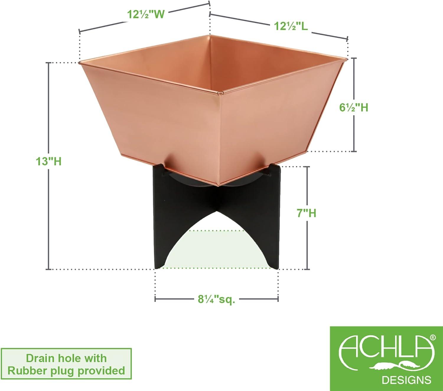 Copper Plated Square Plant Pot with Black Iron Stand