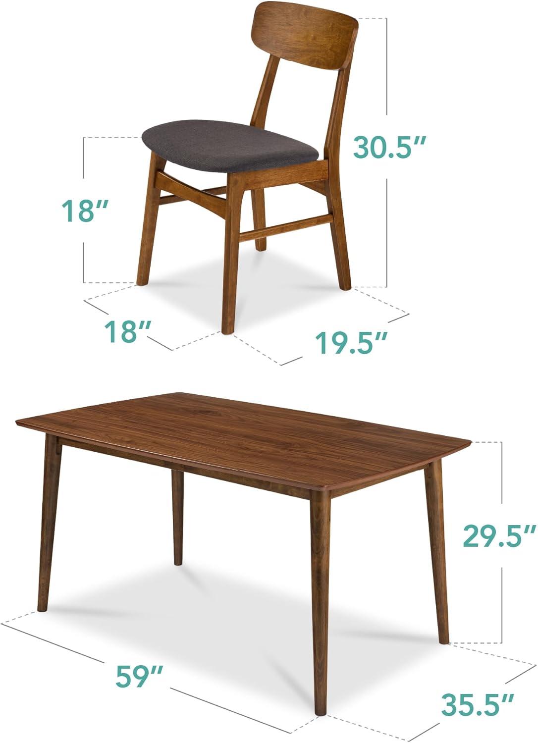 George Oliver 7-Piece Mid-Century Modern Upholstered Dining Set, Wooden Table W/ 6 Chairs - Walnut/Gray