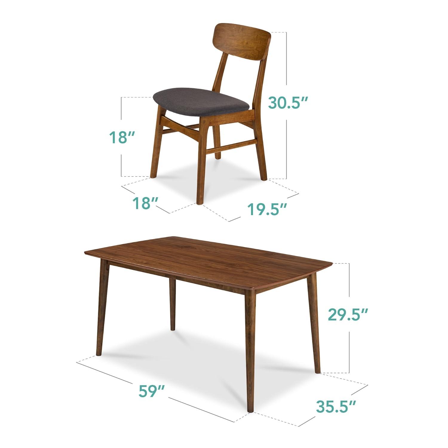 George Oliver 7-Piece Mid-Century Modern Upholstered Dining Set, Wooden Table W/ 6 Chairs - Walnut/Gray