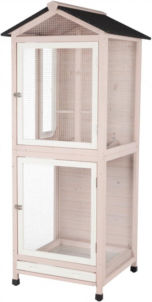 Gray and White 67" Wooden Aviary with Perches and Doors