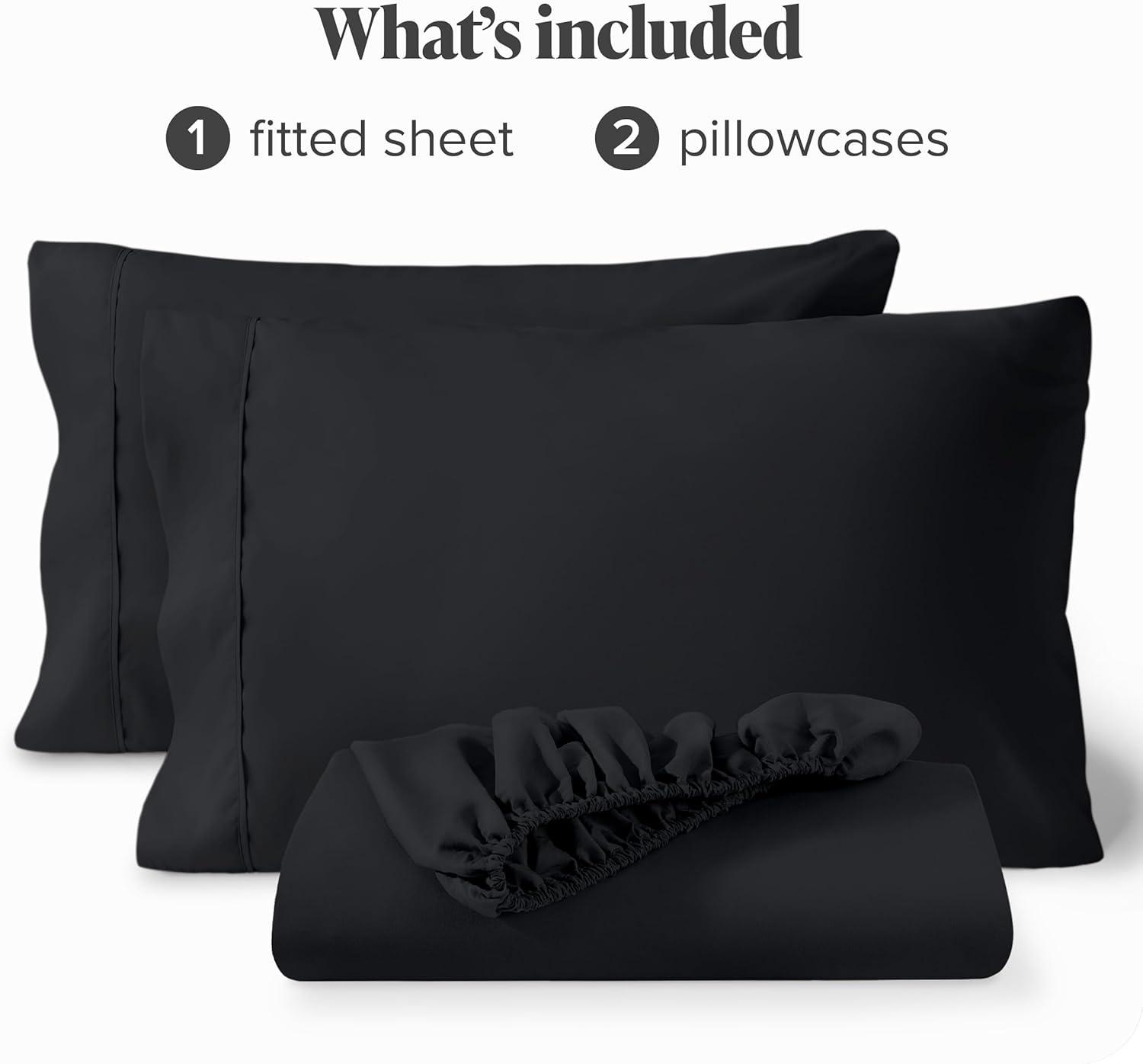 Bare Home Ultra-Soft Fitted Sheet + Pillowcase Set - Premium 1800 Collection - Deep Pocket - Queen, Black