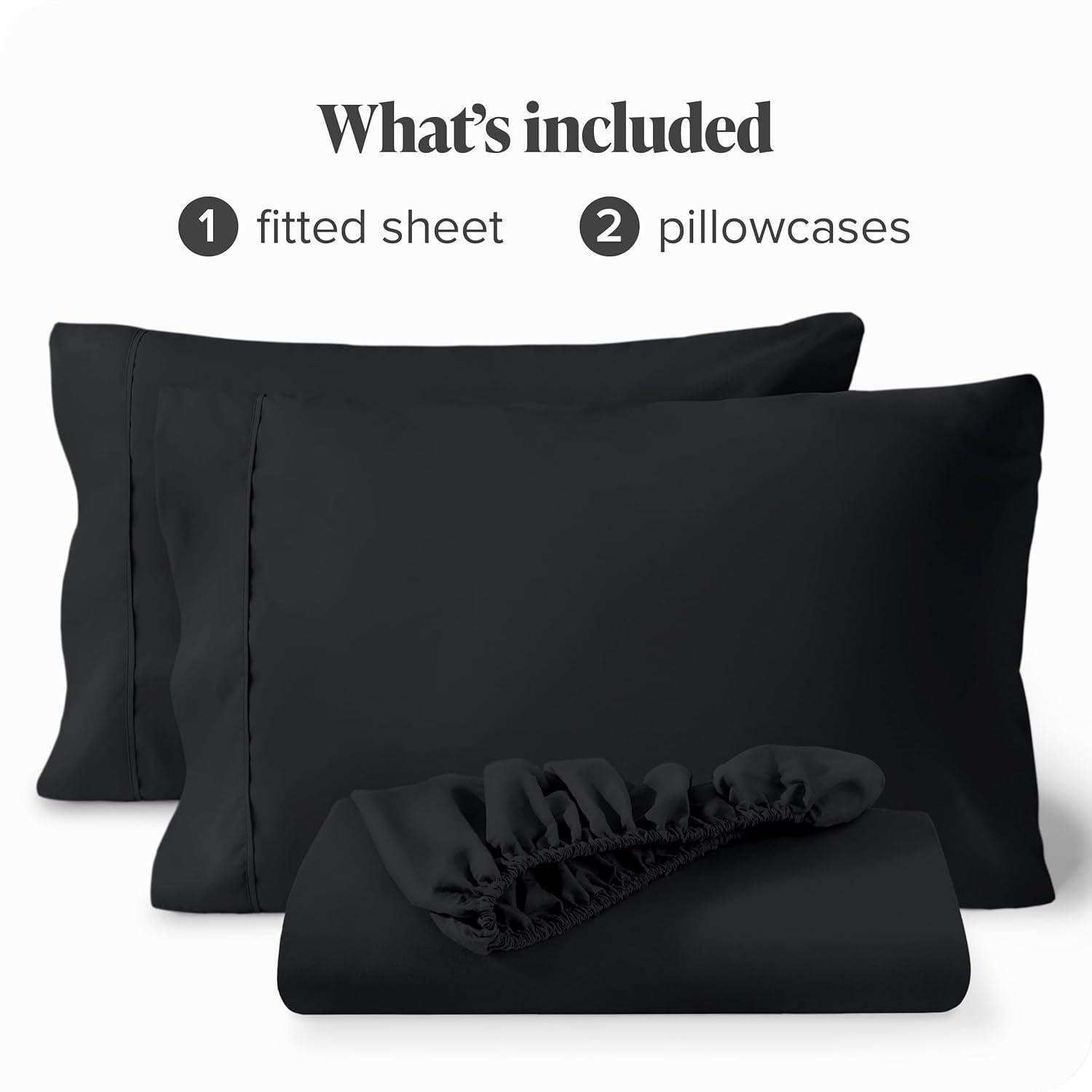 Bare Home Ultra-Soft Fitted Sheet + Pillowcase Set - Premium 1800 Collection - Deep Pocket - Queen, Black
