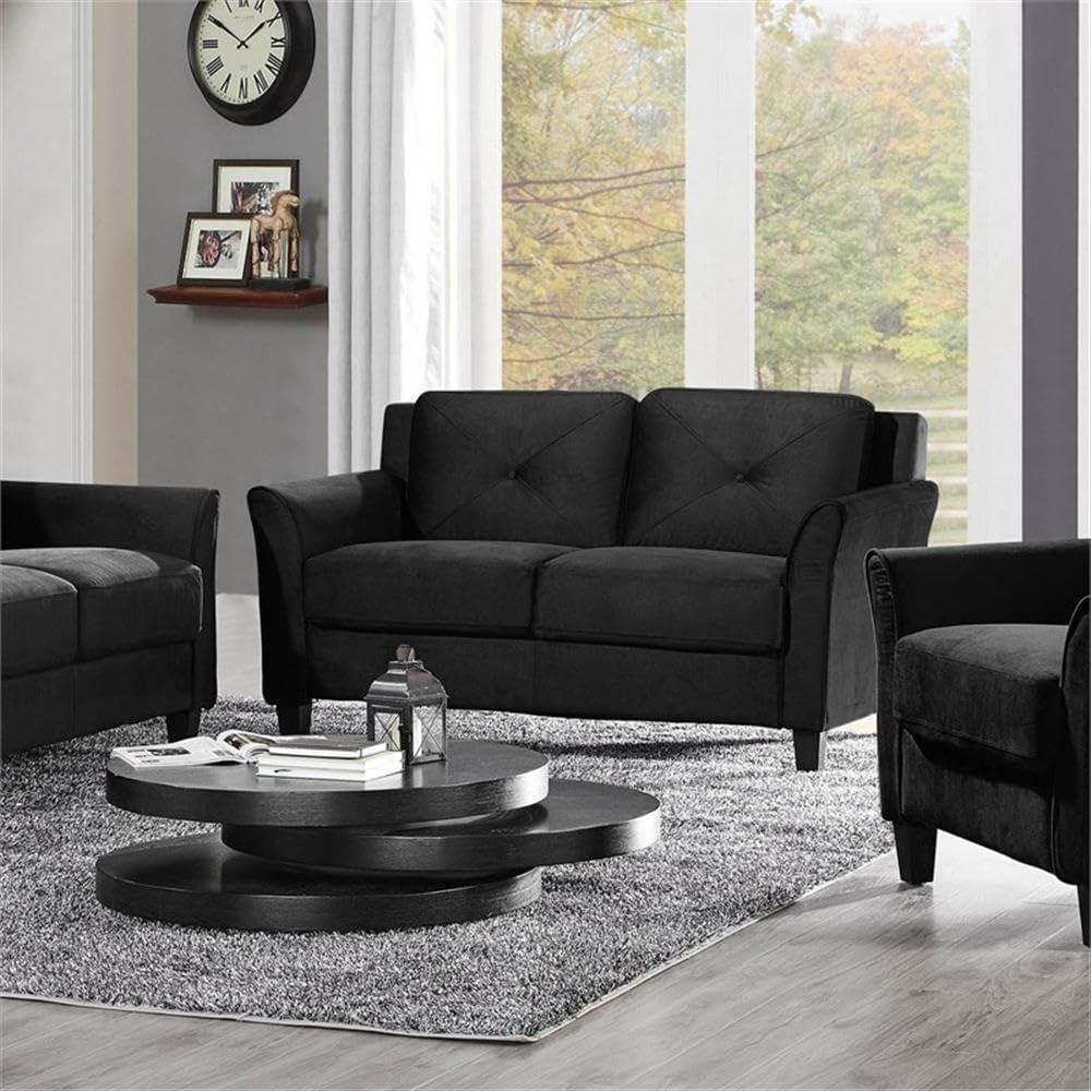 Home Square 2 Piece Living Room Set with Solid Wood Sofa and Loveseat in Black