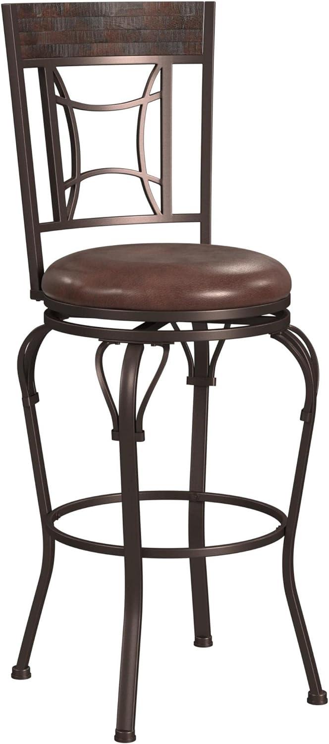 Traditional Dark Chestnut Swivel Bar Stool with Antique Brown Leather