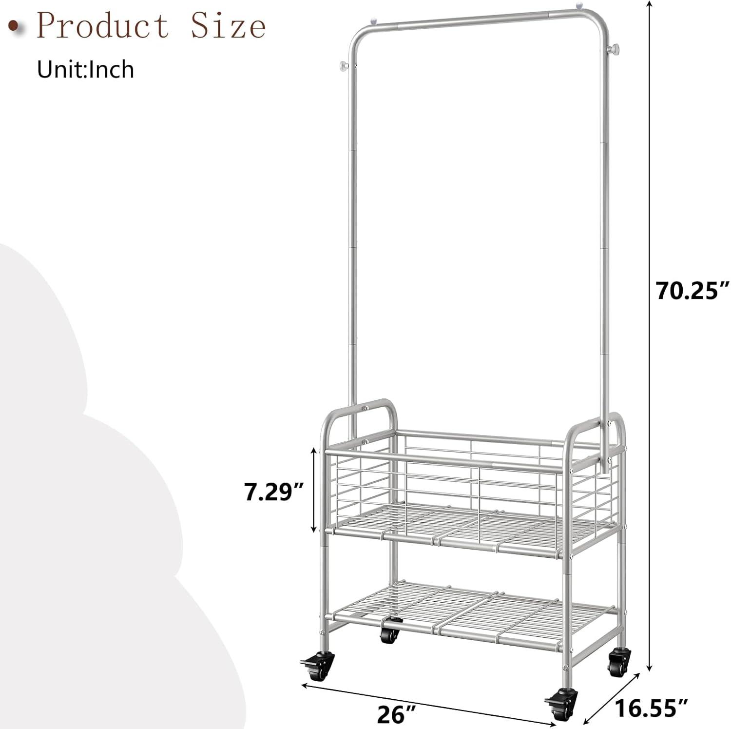 Gray Metal Laundry Sorter with Wheels and Hanging Rack