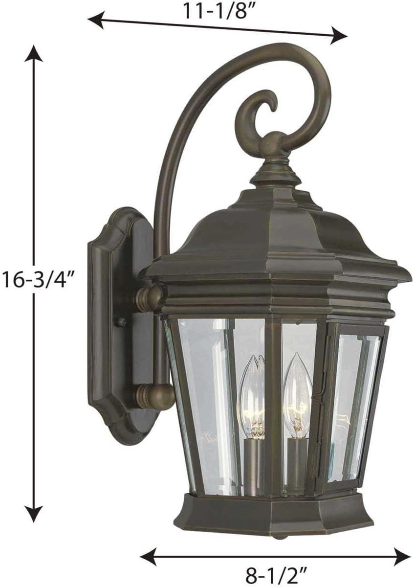 Progress Lighting Crawford 2-Light Wall Lantern, Oil Rubbed Bronze, Clear Beveled Glass Panels