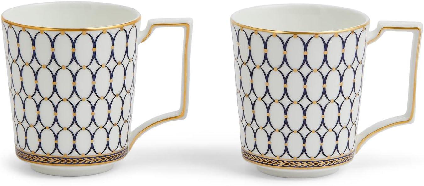 Geometric Blue and Gold Ceramic Mug Set of 2