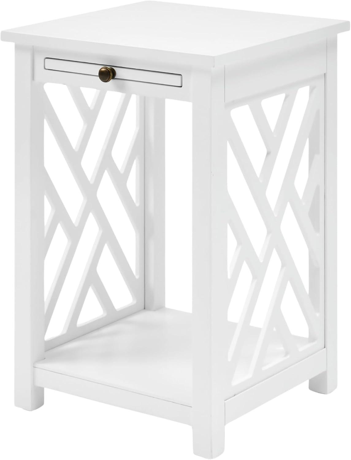 Alaterre Furniture Coventry Wood End Table with Tray and Bottom Shelf, Modern Accent Furniture, White
