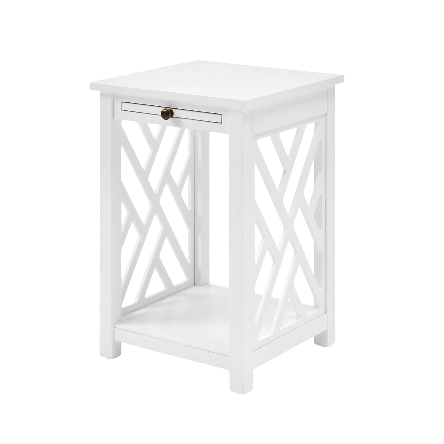 Alaterre Furniture Coventry Wood End Table with Tray and Bottom Shelf, Modern Accent Furniture, White