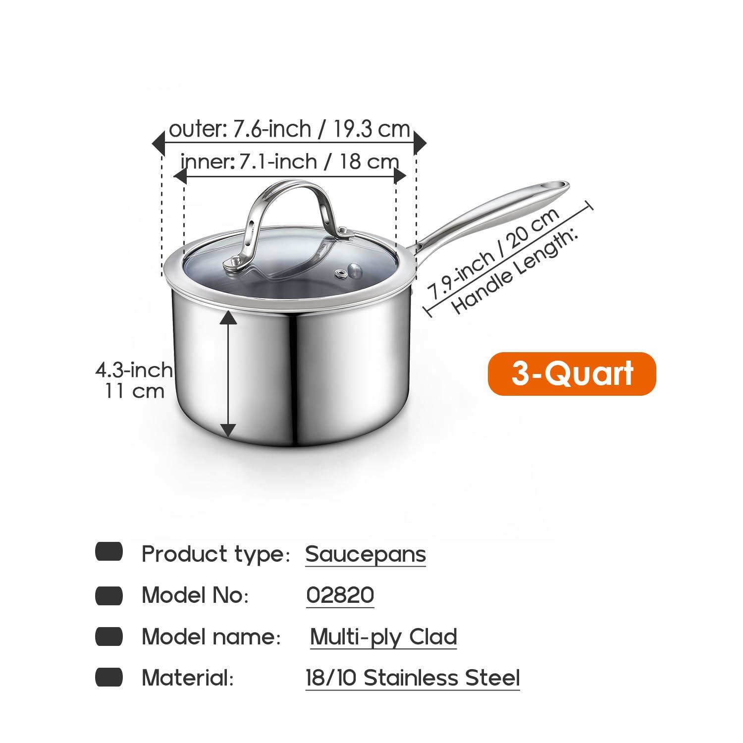 Cooks Standard Cooks Standard Stainless Steel Saucepan With Lid, Multi-ply Clad Sauce Pot 3 Quart, Silver