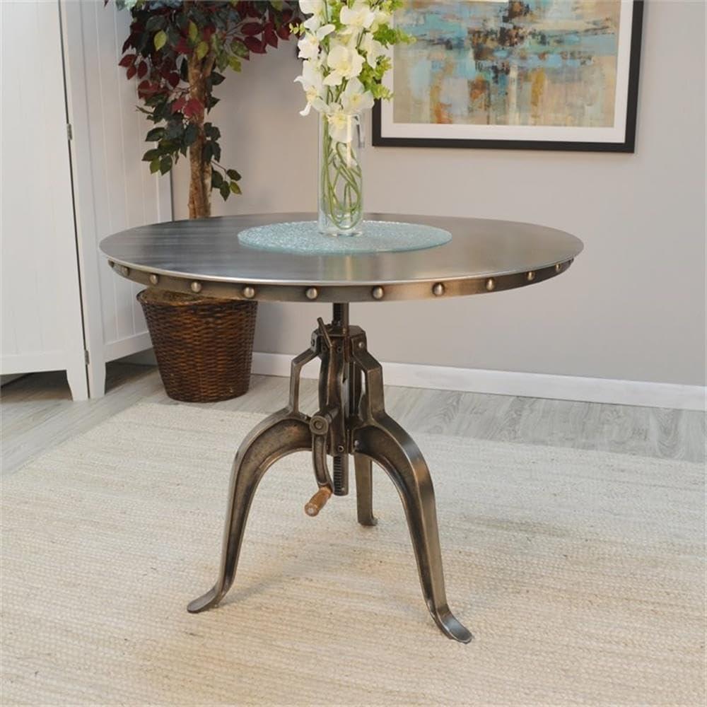 Carolina Classics Mundra Adjustable Crank Metal Accent Table in Antique Nickel