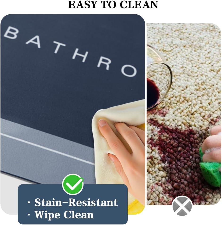 Bath Mats 24x48 Inch, Modernized Magic Mat Bathroom, Rubber Anti Slip Quick Drying Absorbent Bathroom Rug, Shower Room Rugs for in Front of Bathtub, Sink, Blue