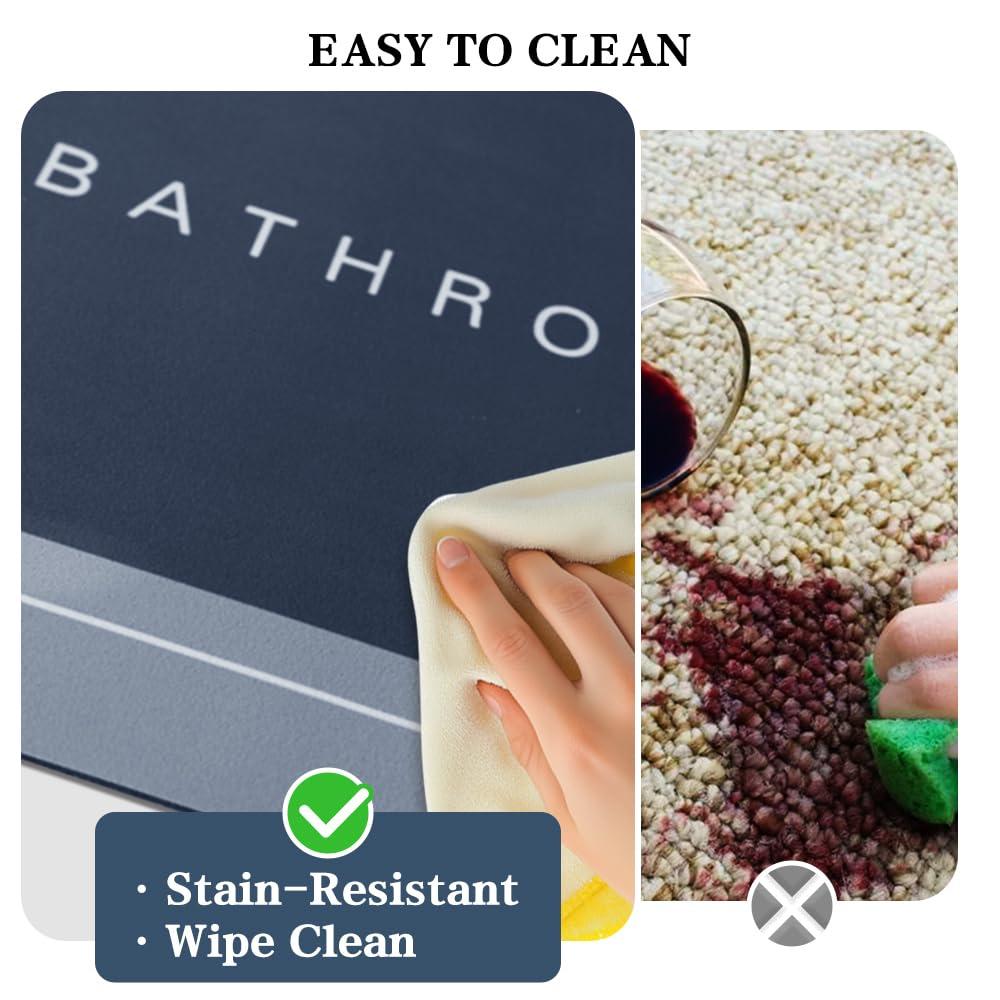 Bath Mats 24x48 Inch, Modernized Magic Mat Bathroom, Rubber Anti Slip Quick Drying Absorbent Bathroom Rug, Shower Room Rugs for in Front of Bathtub, Sink, Blue